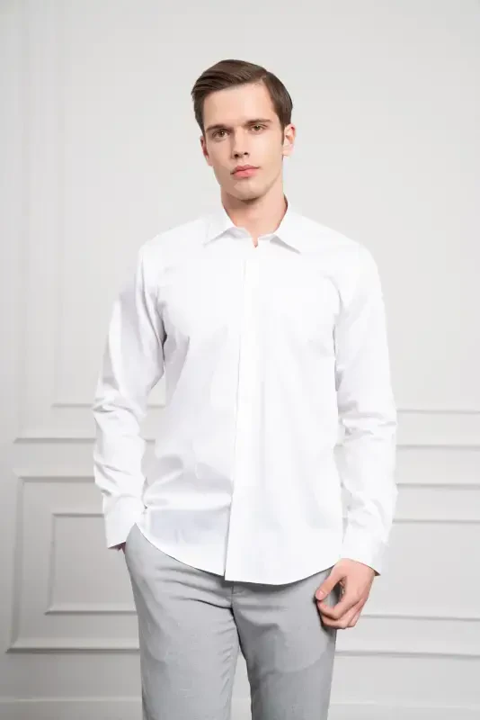Modazone Men's White Cotton Trend Slim Fit Narrow Cut Shirt - 1