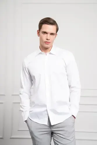 Modazone Men's White Cotton Trend Slim Fit Narrow Cut Shirt - 3