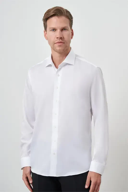 Modazone Men's White Cotton Trend Slim Fit Non Iron Shirt - MORVEN