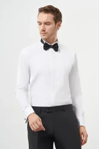 Modazone Men's White Cuffed Slim Fit Band Collar Shirt - MORVEN (1)