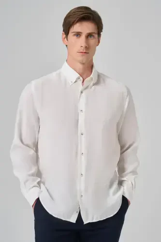 Modazone Men's White Dynamic Fit Button-Down Collar Modal Shirt 