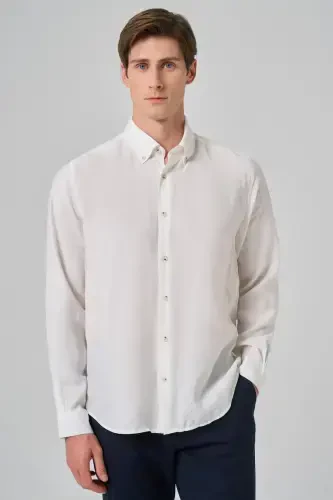 Modazone Men's White Dynamic Fit Button-Down Collar Modal Shirt - 2