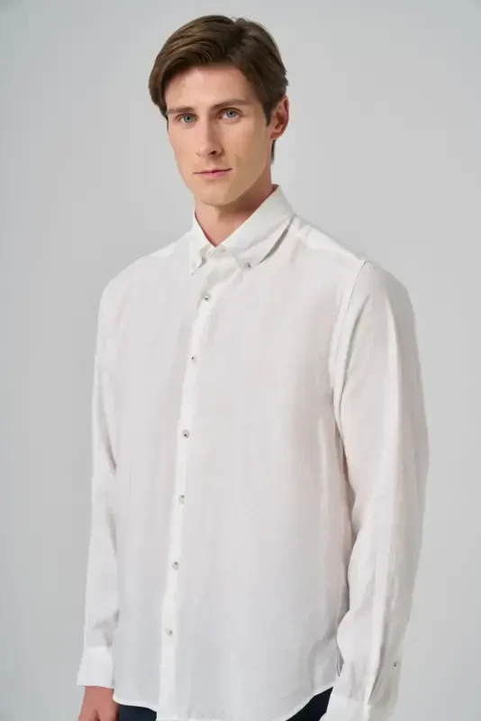 Modazone Men's White Dynamic Fit Button-Down Collar Modal Shirt - 3