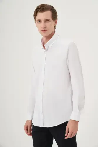 Modazone Men's White Knitted Slim Fit Button-Down Collar Shirt - MORVEN (1)