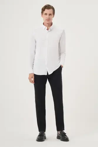 Modazone Men's White Knitted Slim Fit Button-Down Collar Shirt - 3