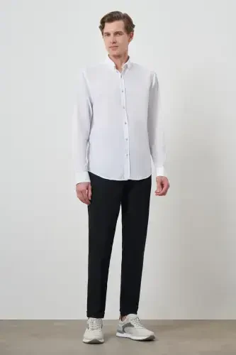 Modazone Men's White Linen Trend Dynamic Fit Button-Down Collar Shirt - MORVEN (1)