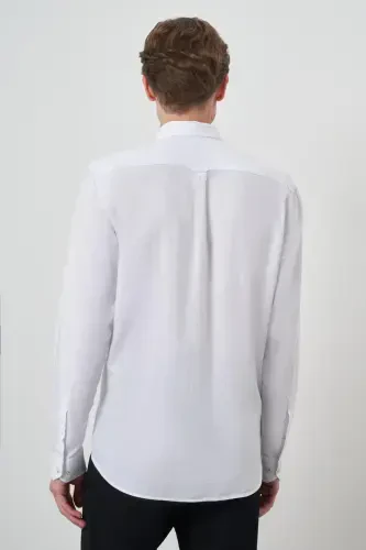 Modazone Men's White Linen Trend Dynamic Fit Button-Down Collar Shirt - 5