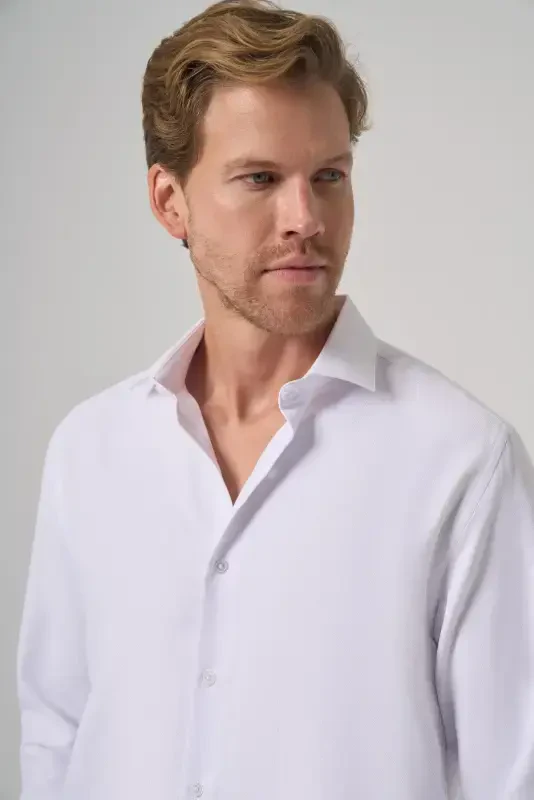 Modazone Men's White Polyester Trendy Patterned Dynamic Fit Italian Collar Shirt - 3