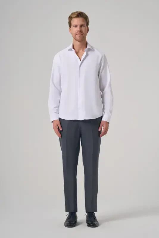 Modazone Men's White Polyester Trendy Patterned Dynamic Fit Italian Collar Shirt - 4