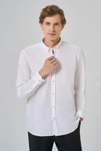 Modazone Men's White Regular Fit Button-Down Collar Shirt - MORVEN (1)
