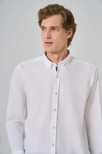 Modazone Men's White Regular Fit Button-Down Collar Shirt - 3