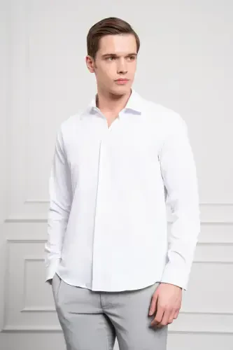 Modazone Men's White Slim Fit Narrow Cut Stiff Sports Collar Shirt - MORVEN (1)