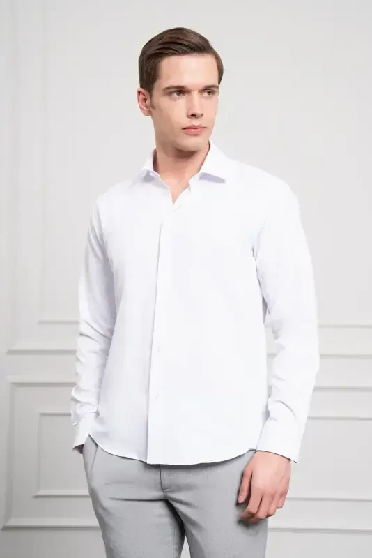 Modazone Men's White Slim Fit Narrow Cut Stiff Sports Collar Shirt - 1