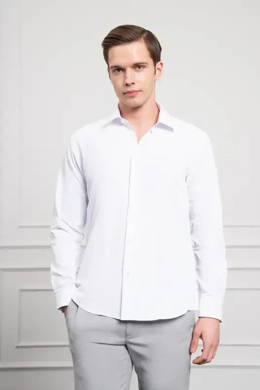 Modazone Men's White Slim Fit Narrow Cut Stiff Sports Collar Shirt - 3