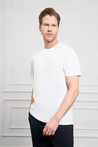 Modazone Men's White Trend Crew Neck Dynamic Fit Cotton T-Shirt - 3