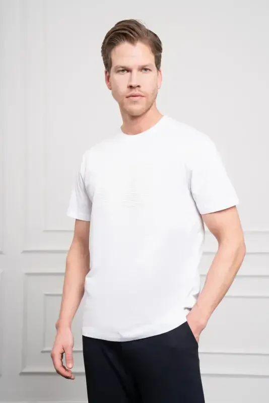 Modazone Men's White Trend Crew Neck Dynamic Fit Cotton T-Shirt - 4