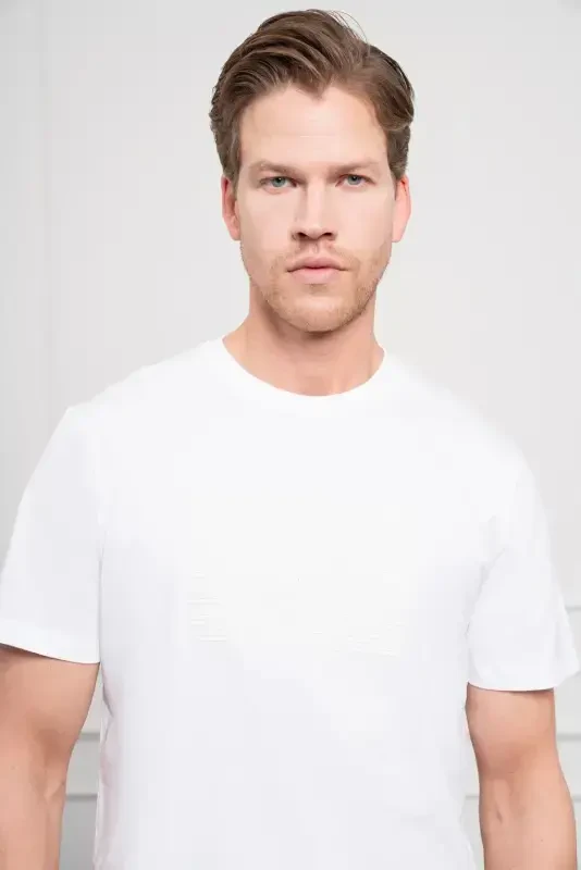 Modazone Men's White Trend Crew Neck Dynamic Fit Cotton T-Shirt - 5