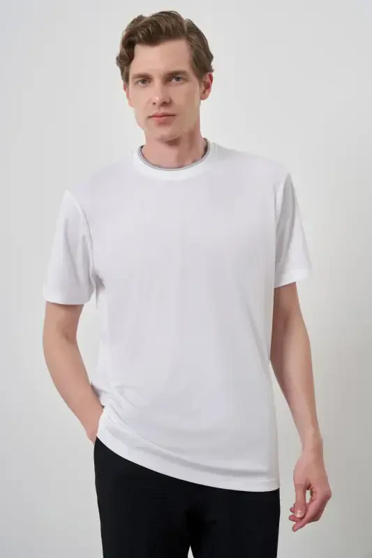 Modazone Men's White Trend Crew Neck T-Shirt - 3