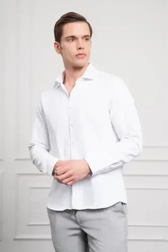 Modazone Men's White Trend Italian Collar Slim Fit Shirt - 3