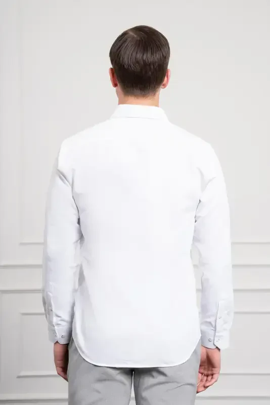 Modazone Men's White Trend Italian Collar Slim Fit Shirt - 5