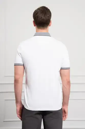 Modazone Men's White Trend Mercerized Plain Buttoned Collar Dynamic Fit T-Shirt - 6