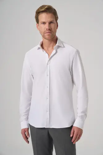 Modazone Men's White Trend Plain Slim Fit Full Italian Collar Shirt 