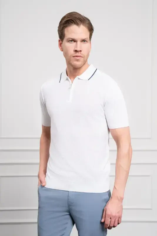 Modazone Men's White Trend Polo Collar Dynamic Fit Relaxed Fit T-Shirt - 3