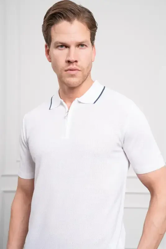 Modazone Men's White Trend Polo Collar Dynamic Fit Relaxed Fit T-Shirt - 4