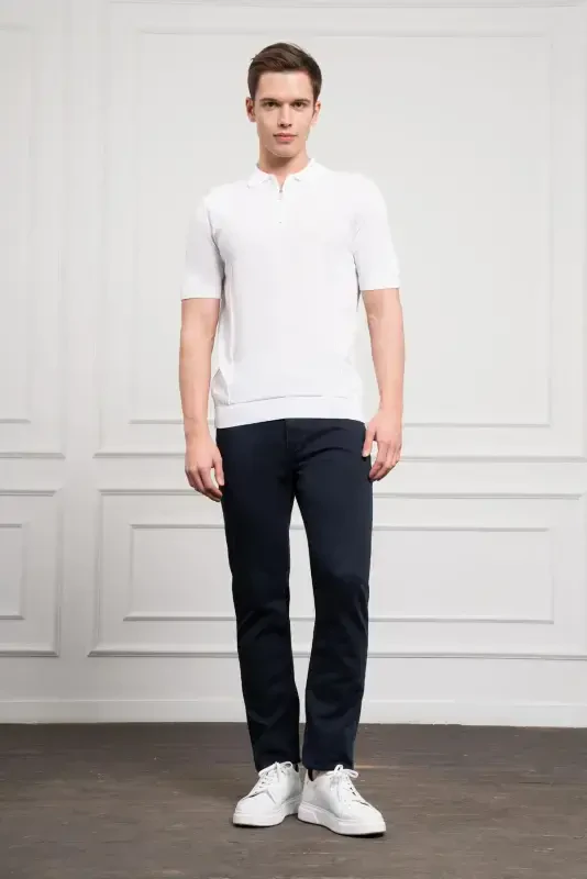 Modazone Men's White Trend Polo Collar Dynamic Fit Relaxed Fit T-Shirt - 2