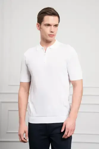 Modazone Men's White Trend Polo Collar Dynamic Fit Relaxed Fit T-Shirt - 3