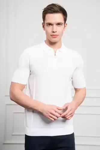 Modazone Men's White Trend Polo Collar Dynamic Fit Relaxed Fit T-Shirt - 4
