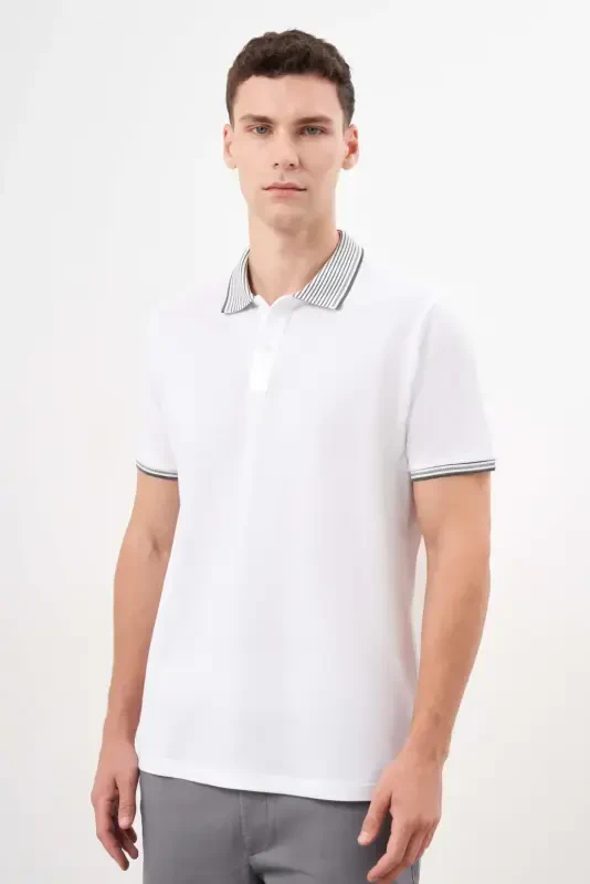 Modazone Men's White Trend Polo Collar Dynamic Fit T-Shirt - 1