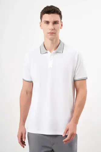 Modazone Men's White Trend Polo Collar Dynamic Fit T-Shirt - 2