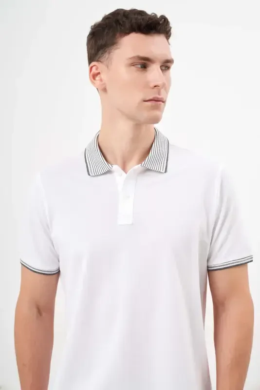 Modazone Men's White Trend Polo Collar Dynamic Fit T-Shirt - 3