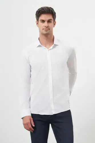 Modazone Men's White Trend Slim Fit Italian Collar Shirt 