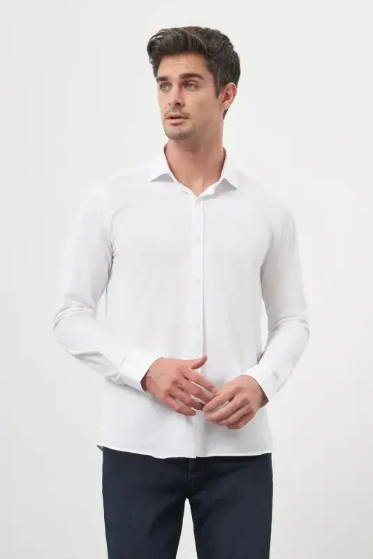 Modazone Men's White Trend Slim Fit Italian Collar Shirt - 2