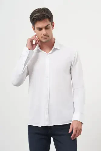 Modazone Men's White Trend Slim Fit Italian Collar Shirt - 3