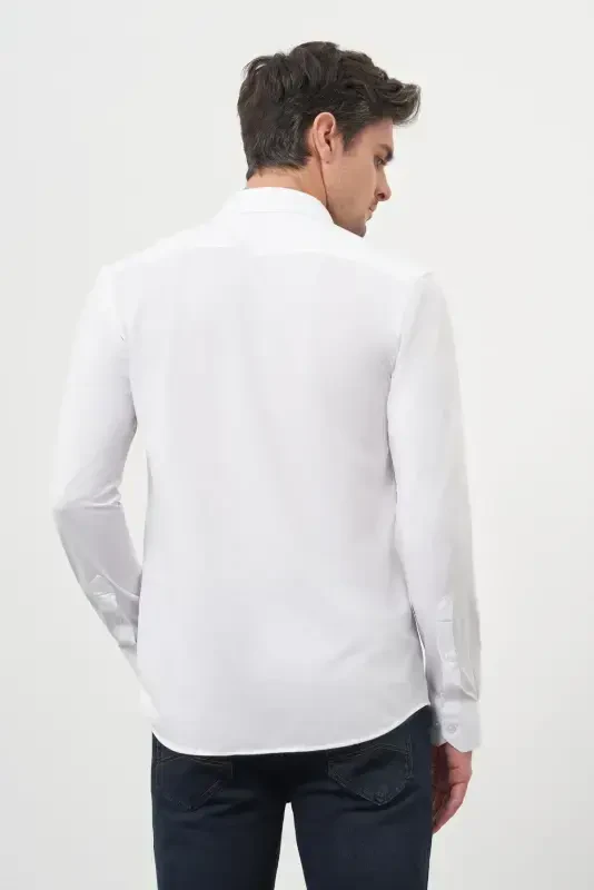 Modazone Men's White Trend Slim Fit Italian Collar Shirt - 5