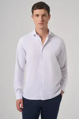 Modazone Men's White Trend Slim Fit Italian Collar Shirt - 1