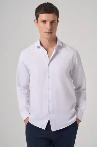 Modazone Men's White Trend Slim Fit Italian Collar Shirt - 2