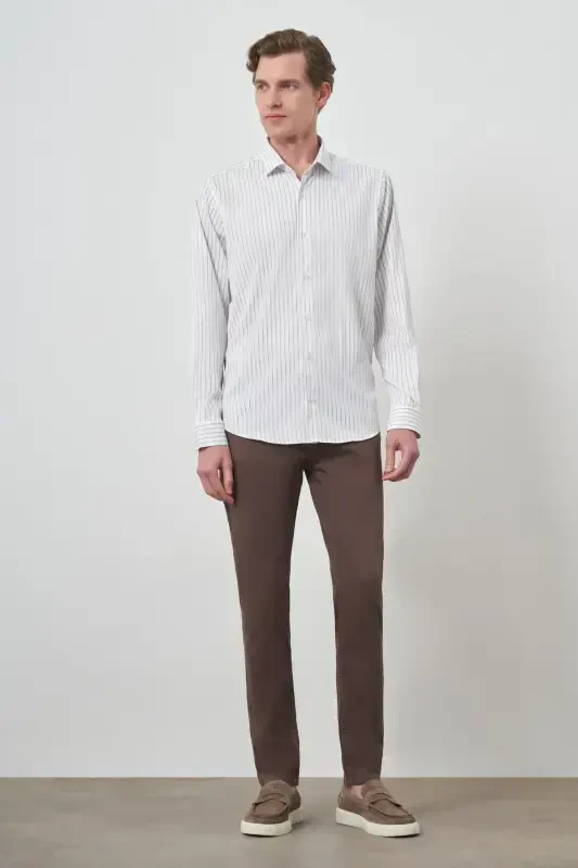 Modazone Men's White Trend Striped Slim Fit Italian Collar Shirt - 2