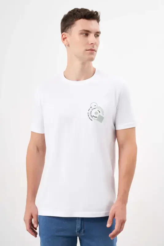 Modazone Men's White Trend Supreme Printed Crew Neck Dynamic Fit T-Shirt - 2