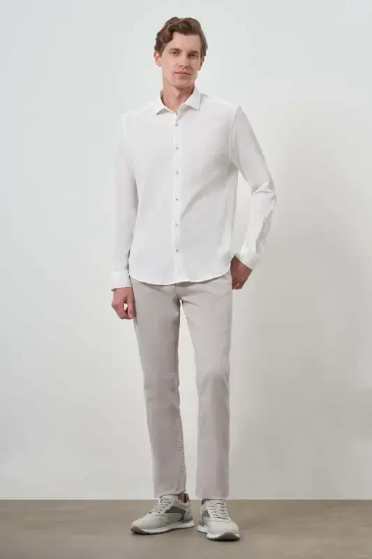 Modazone Men's White Waffle Trendy Patterned Dynamic Fit Italian Collar Shirt - 2