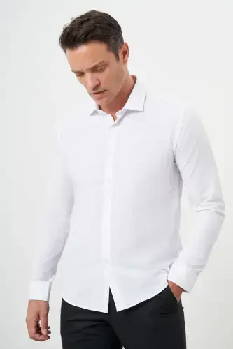 Modazone Мужская Белая Базовая Однотонная Итальянский Воротник Slim Fit Рубашка - MORVEN (1)