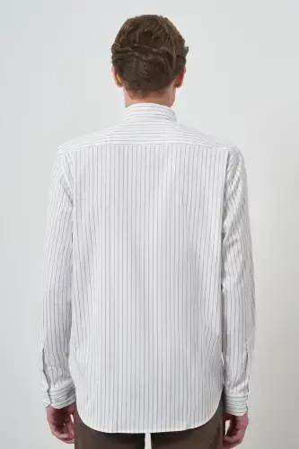 Modazone Мужская Белая Модная Рубашка в Полоску Slim Fit с Итальянским Воротником - 5