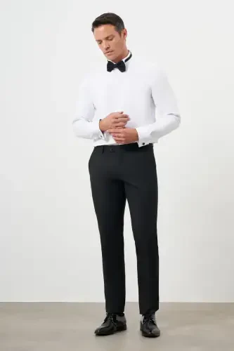 Modazone Мужская Белая Рубашка Slim Fit с Воротником Ата и Манжетами, Однотонная - 4
