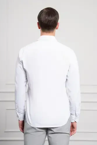 Modazone Мужская Белая Slim Fit Узкая Посадка Жесткий Спортивный Воротник Рубашка - 5