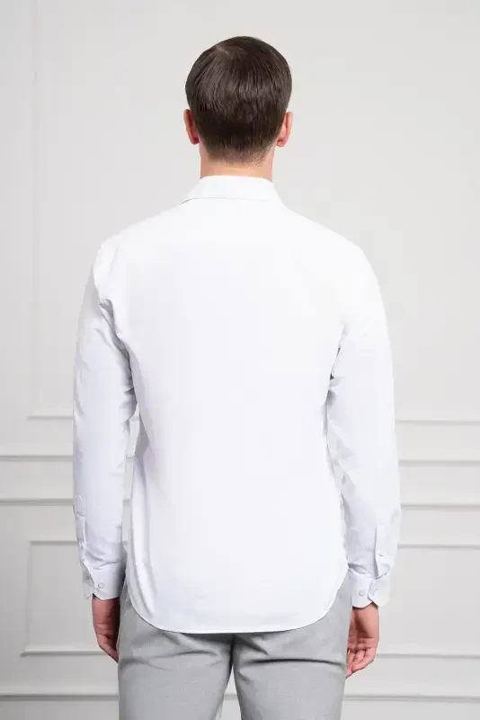 Modazone Мужская Белая Slim Fit Узкая Посадка Жесткий Спортивный Воротник Рубашка - 5