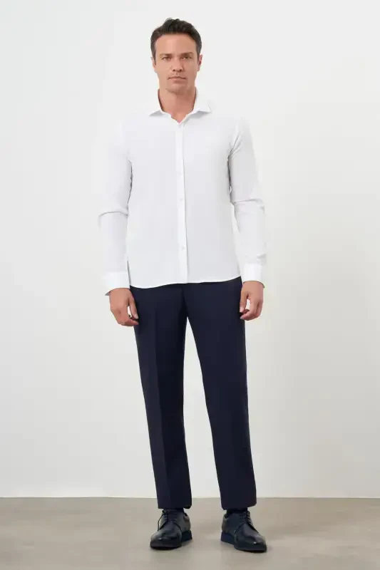 Modazone мужская белая хлопковая рубашка Slim Fit с принтом и итальянским воротником - 4