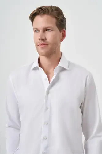 Modazone Мужская Белая Хлопковая Тенденция Slim Fit Узкий Крой Non Iron Рубашка - 4